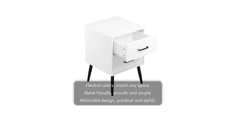 Lucky One 2-Drawer Nightstand with Metal Legs