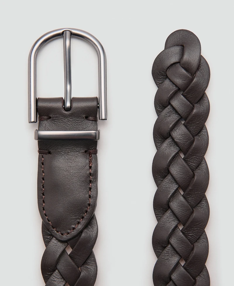 Mango Men's Leather Braided Belt