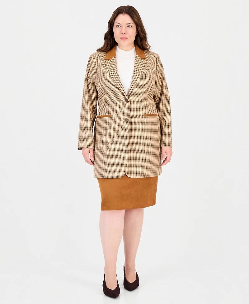 Tahari Asl Plus Plaid Long-Sleeve Blazer