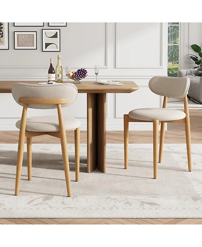 homfan Set of 2 Dining Chairs, Fabric Upholstered Farmhouse Chairs with Wood Legs for Dining Room or Kitchen