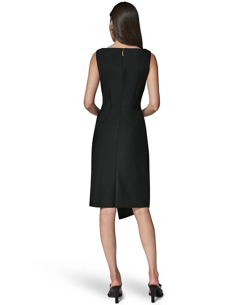 Donna Karan New York Women's Sleeveless Draped Sheath Dress with Side Ruffle