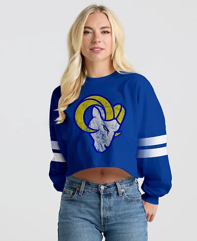 Spirit Jersey Women's Royal Los Angeles Rams Oversized Cropped Stripe Long Sleeve T-Shirt