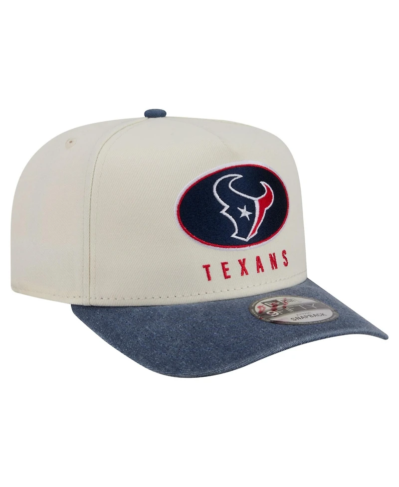 New Era Men's Cream/Navy Houston Texans Washed A-Frame 9FIFTY Snapback Hat