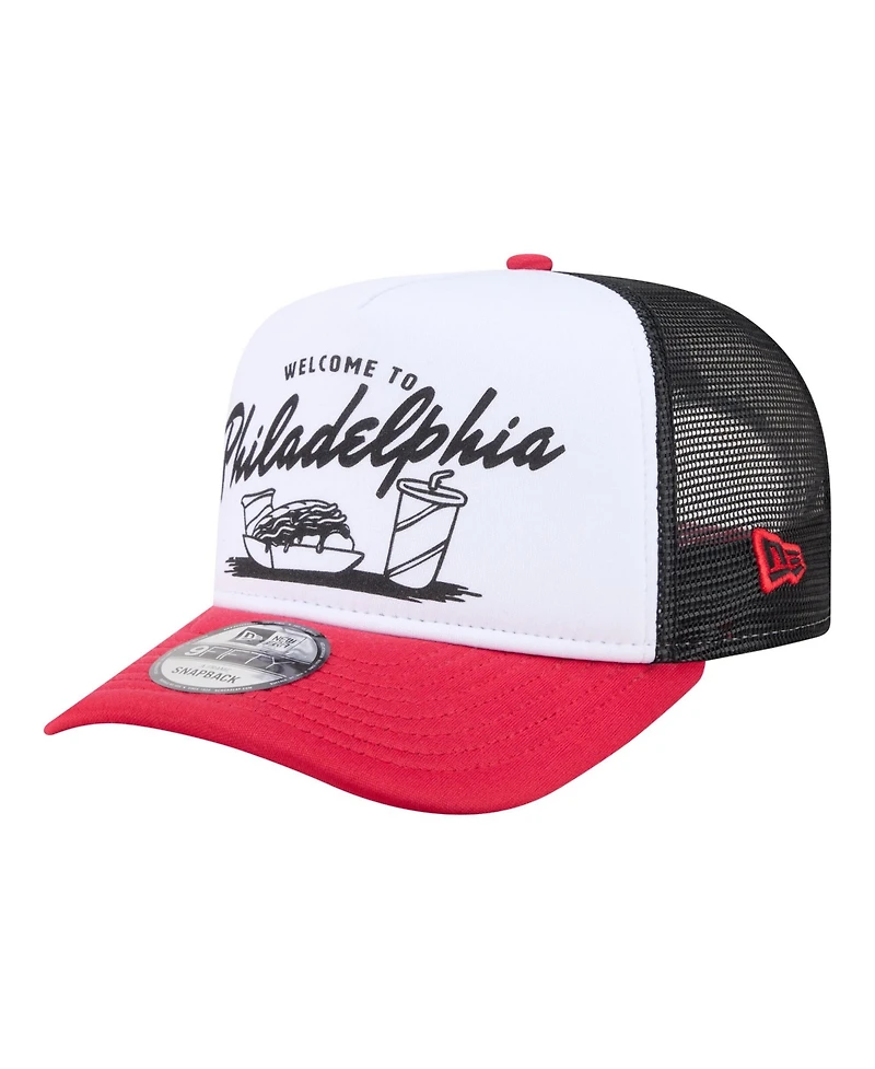 New Era Men's White/Red Philadelphia Phillies Foodie A-Frame 9FIFTY Trucker Snapback Hat