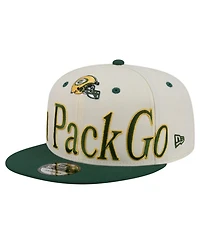 New Era Men's Cream Green Bay Packers Oversized Slogan 9FIFTY Snapback Hat