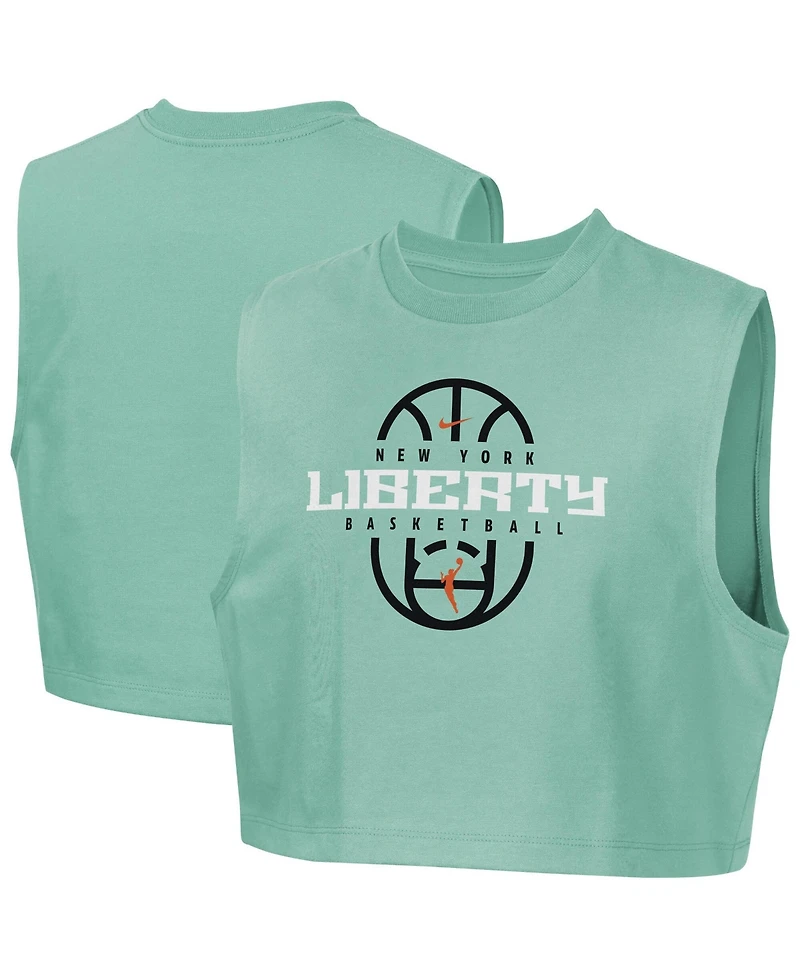 Nike Big Girls Mint New York Liberty 2026 Authentic Practice Sleeveless Cropped T-Shirt