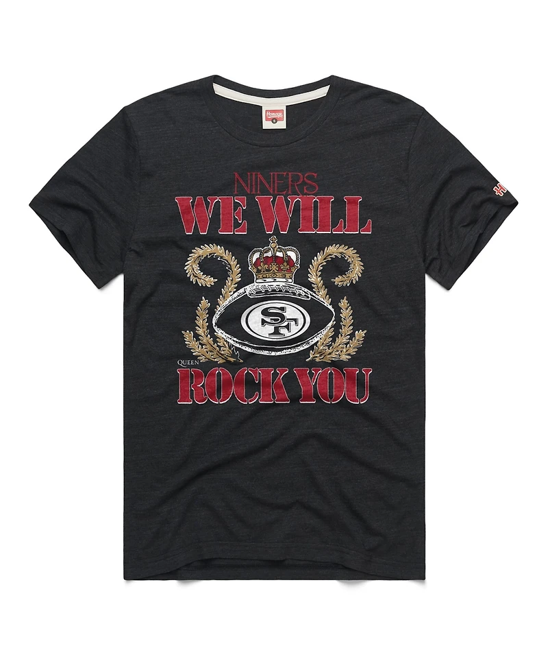 Homage Men's and Women's Charcoal San Francisco 49ers 2026 Nfl Schedule Queen Tri-Blend T-Shirt