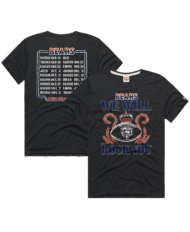 Homage Men's and Women's Charcoal Chicago Bears 2026 Nfl Schedule Queen Tri-Blend T-Shirt