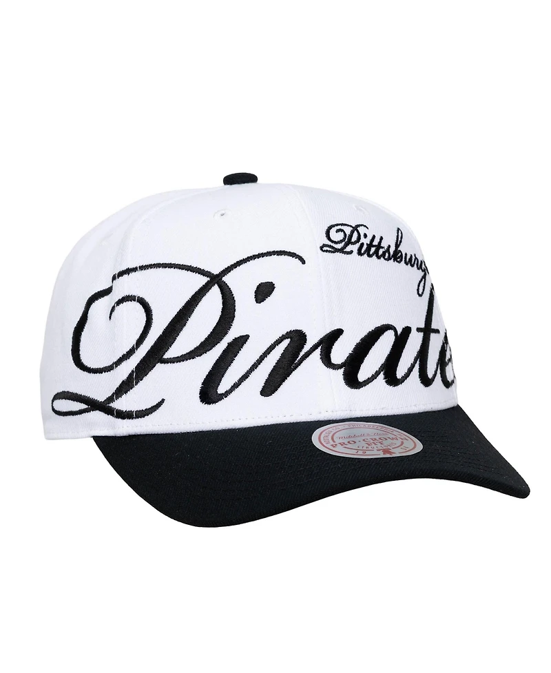 Mitchell & Ness Men's and Women's White/Black Pittsburgh Pirates Xl Script Pro Crown Adjustable Hat