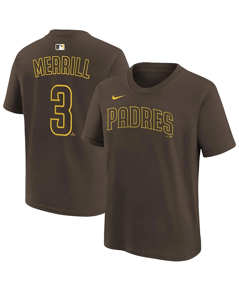 Nike Big Boys and Girls Jackson Merrill Brown San Diego Padres Name Number T-Shirt