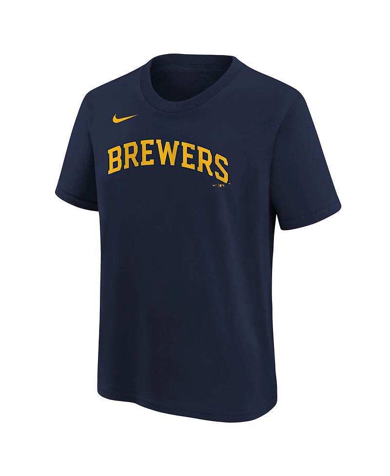 Nike Big Boys and Girls Athletic Navy Milwaukee Brewers Wordmark T-Shirt