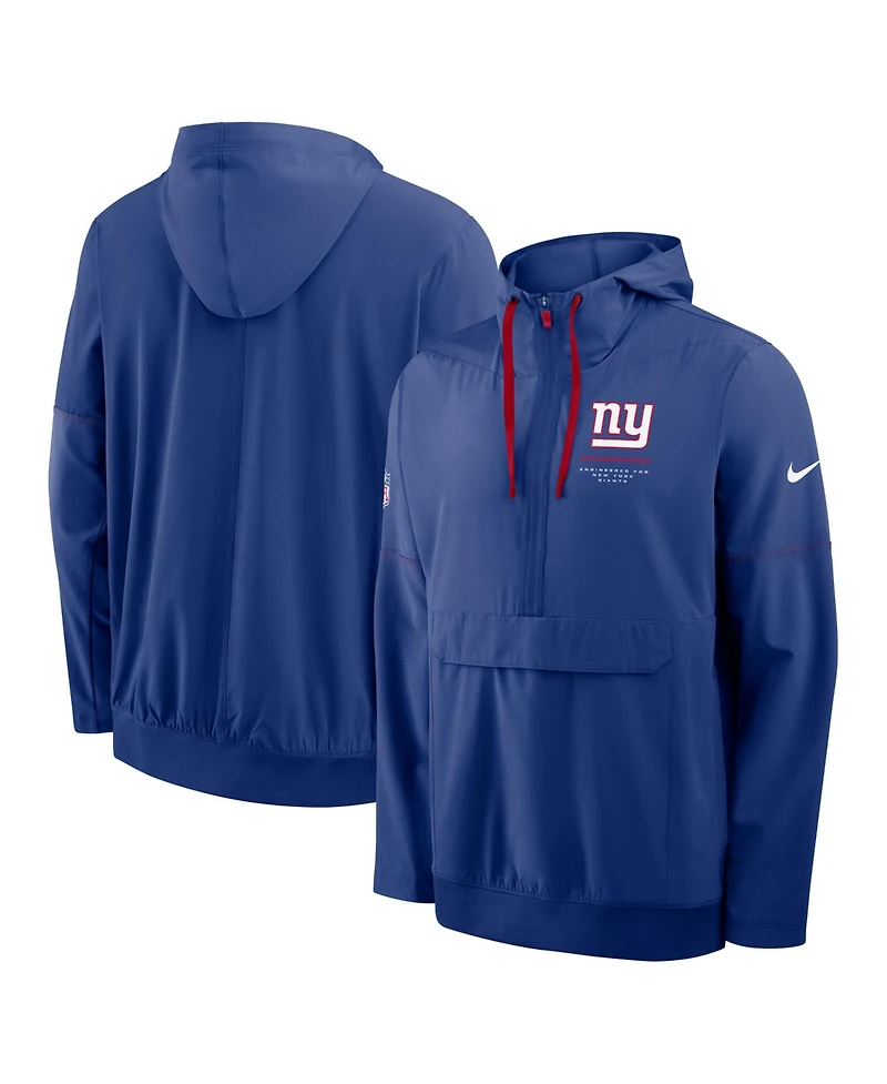 Nike Men's Royal New York Giants Sideline Anorak Half-Zip Hooded Jacket