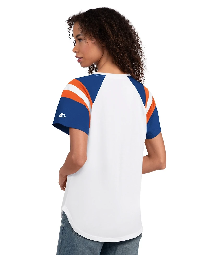 Starter Women's White New York Mets Game On Notch Neck Raglan T-Shirt