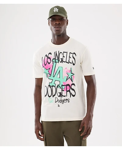 New Era Men's Cream Los Angeles Dodgers Lifestyle Punk Core T-Shirt