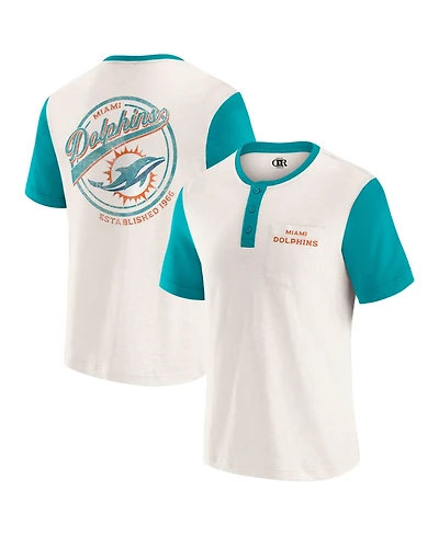 Darius Rucker Collection by Fanatics Men's Cream Miami Dolphins Henley Color Block Slub Pocket T-Shirt