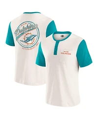 Darius Rucker Collection by Fanatics Men's Cream Miami Dolphins Henley Color Block Slub Pocket T-Shirt