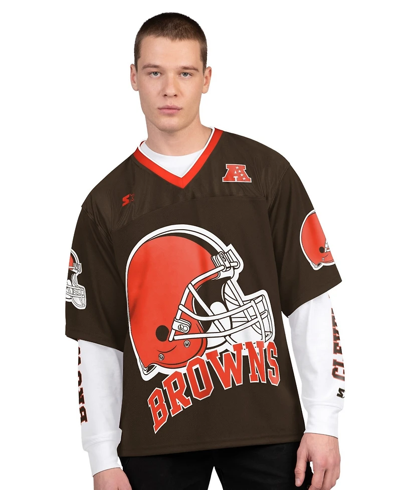 Starter Men's Brown/White Cleveland Browns Short Sleeve Long T-Shirt