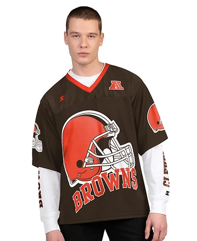 Starter Men's Brown/White Cleveland Browns Short Sleeve Long T-Shirt