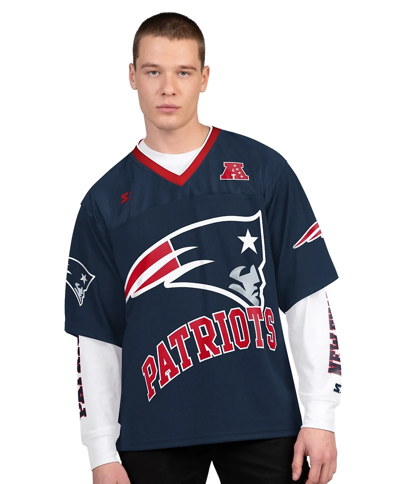 Starter Men's Navy/White New England Patriots Short Sleeve Long T-Shirt