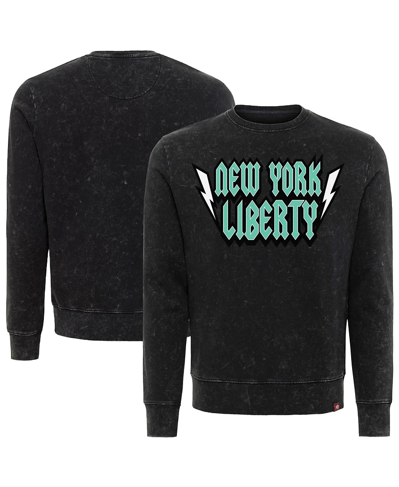 Sportiqe Men's and Women's Black New York Liberty Rock Roll Collection Freddy Mineral Wash Pullover Sweatshirt