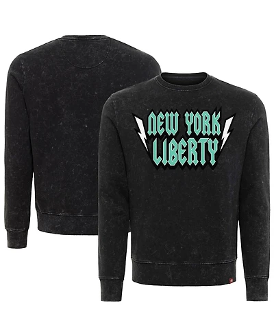 Sportiqe Men's and Women's Black New York Liberty Rock Roll Collection Freddy Mineral Wash Pullover Sweatshirt