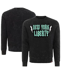 Sportiqe Men's and Women's Black New York Liberty Rock Roll Collection Freddy Mineral Wash Pullover Sweatshirt
