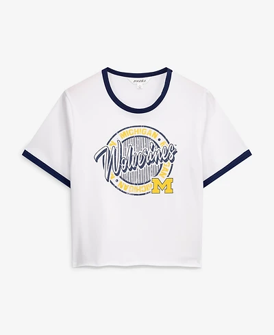 ZooZatz Women's White Michigan Wolverines Retro Ringer Tri-Blend T-Shirt