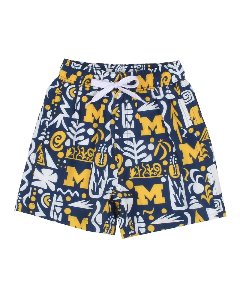 Wes & Willy Big Boys and Girls Navy Michigan Wolverines Allover Print Swim Shorts