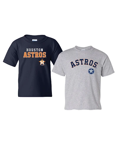 Soft As A Grape Big Boys and Girls 2-Pack Navy/Heather Gray Houston Astros Cooperstown T-Shirt