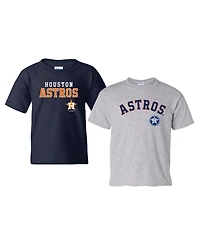Soft As A Grape Big Boys and Girls 2-Pack Navy/Heather Gray Houston Astros Cooperstown T-Shirt
