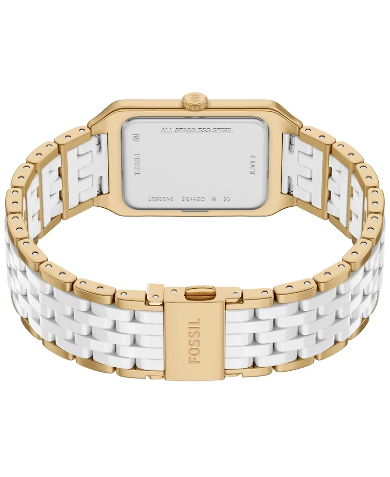 Fossil Women's Raquel Three-Hand Date Gold-Tone Stainless Steel White Ceramic Watch 26mm