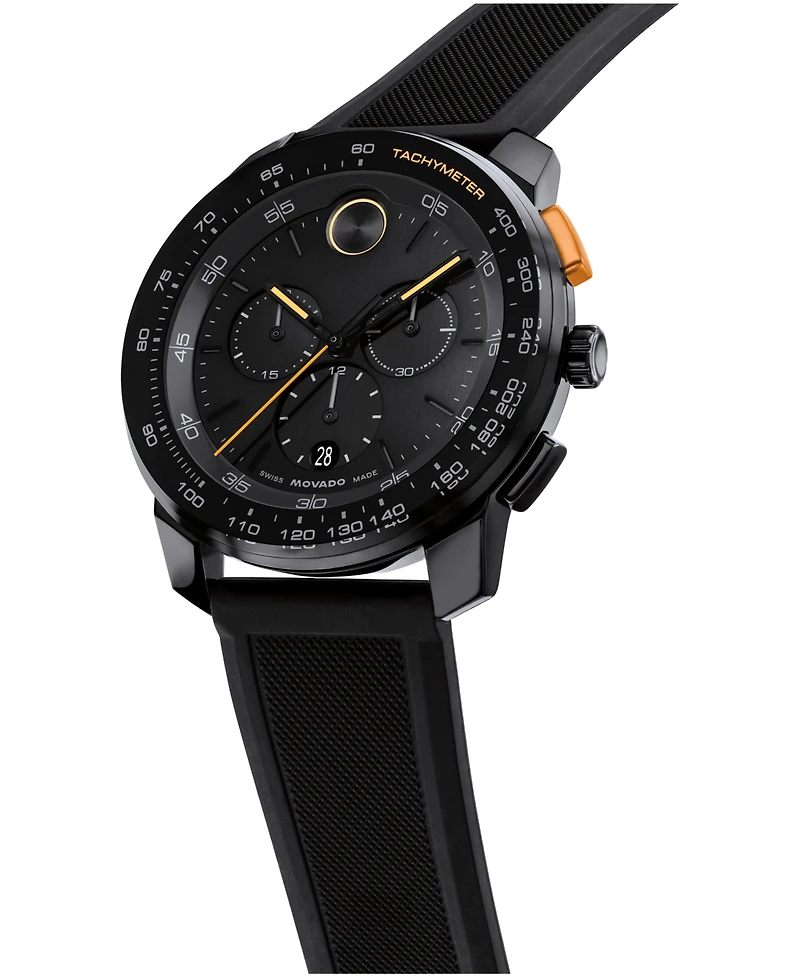 Movado Men's Bold TR90 Swiss Quartz Chrono Black Silicone Watch 43.50mm
