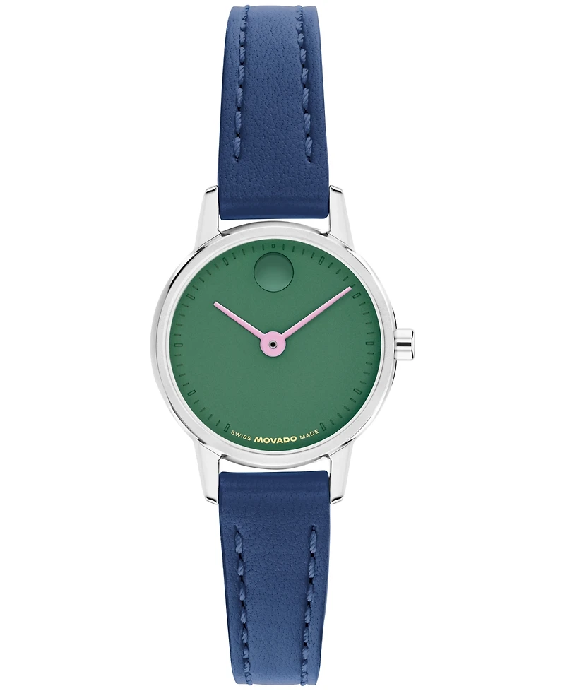 Movado Women's Baby Face Swiss Quartz Navy Leather Watch 22.50mm