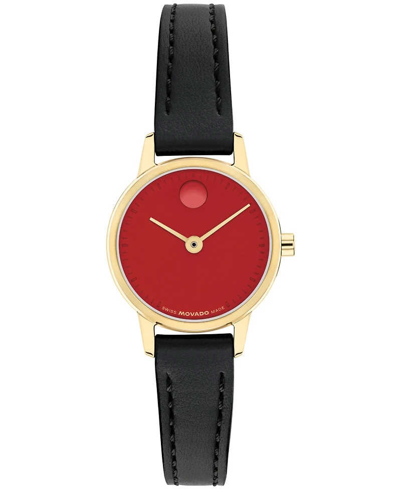 Movado Women's Baby Face Swiss Quartz Black Leather Watch 22.50mm