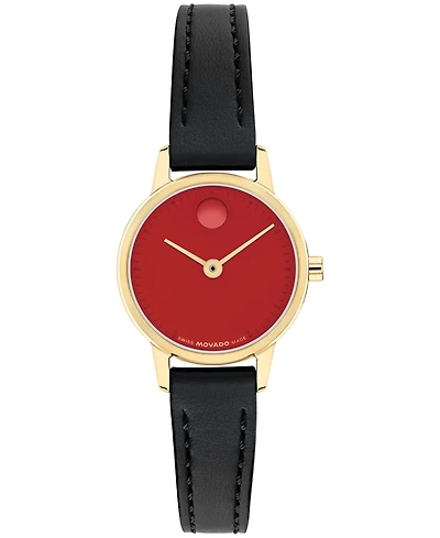 Movado Women's Baby Face Swiss Quartz Black Leather Watch 22.50mm