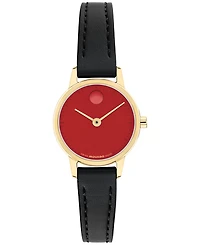 Movado Women's Baby Face Swiss Quartz Black Leather Watch 22.50mm