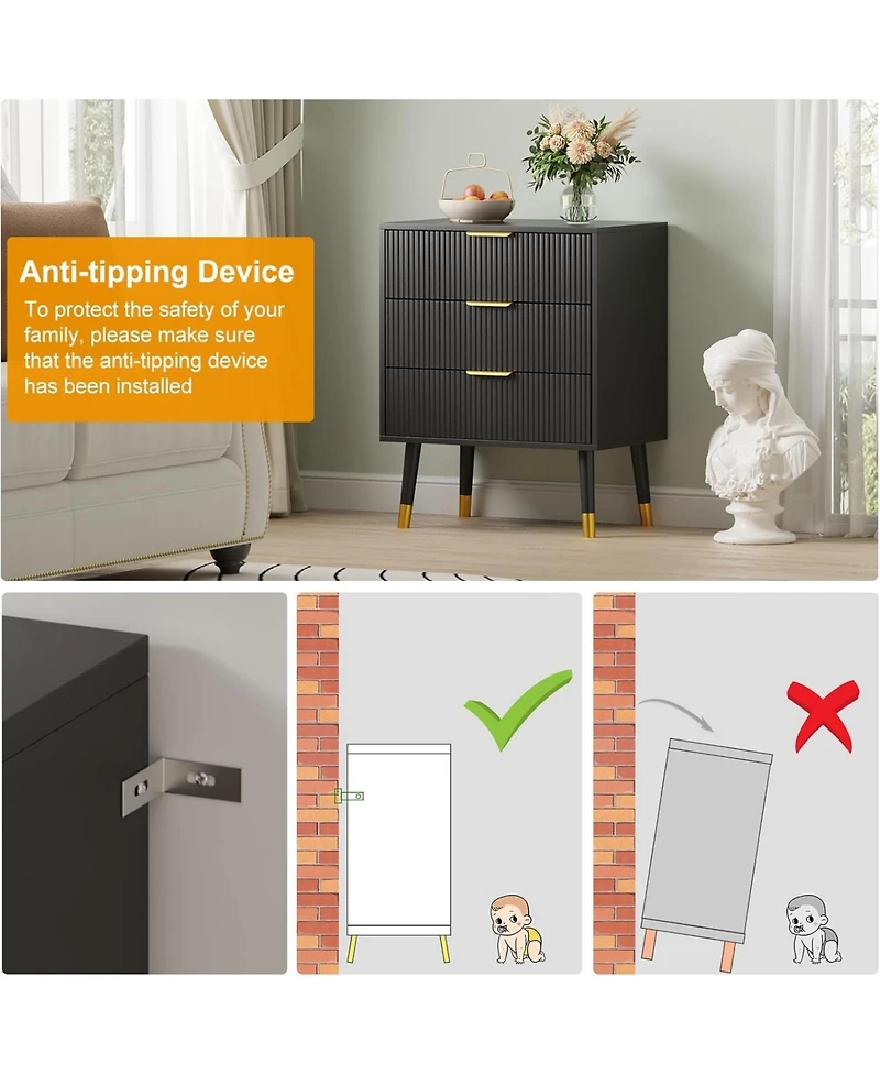 gaomon 3 Drawer Dresser for Bedroom, Modern Closet Dressers Chest of Drawers, Wood Storage Dresser Chest Cabinet Organizer Unit