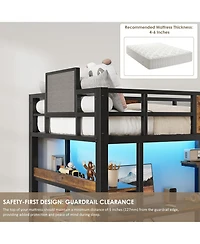 gaomon Twin Loft Bed with Desk and Stairs, Heavy Duty Rgb Led Lights, Charging Station, 3 Fabric Storage Drawers 2 Open Shelves