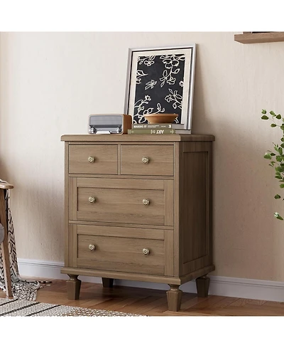 gaomon 4 Drawer Dresser for Bedroom, Vintage Dresser with Carved Handles and Tapered Legs Design, Wood Chests of Drawers with Large Capacity Storage