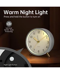 Jall 4 Inch Analog Alarm Clock Silent Non Ticking Night Light Loud Alarm 1x Aa Battery Simple Design for Any Room