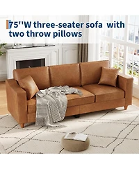 gaomon Faux Leather Sofa, 3-Seater Couch with Pillows