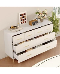 gaomon Set of 2 Dresser Modern 8-Drawer Wooden Nightstand with Handles and Legs, Linen-Textured Surface, Tv Stand for Bedroom Living Room