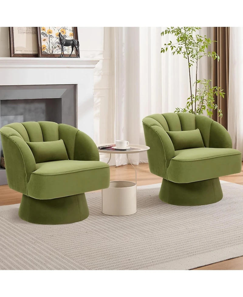 gaomon Mid Century 360degree(s) Swivel Barrel Chair, Velvet Accent Lounge Chair 2 Pcs