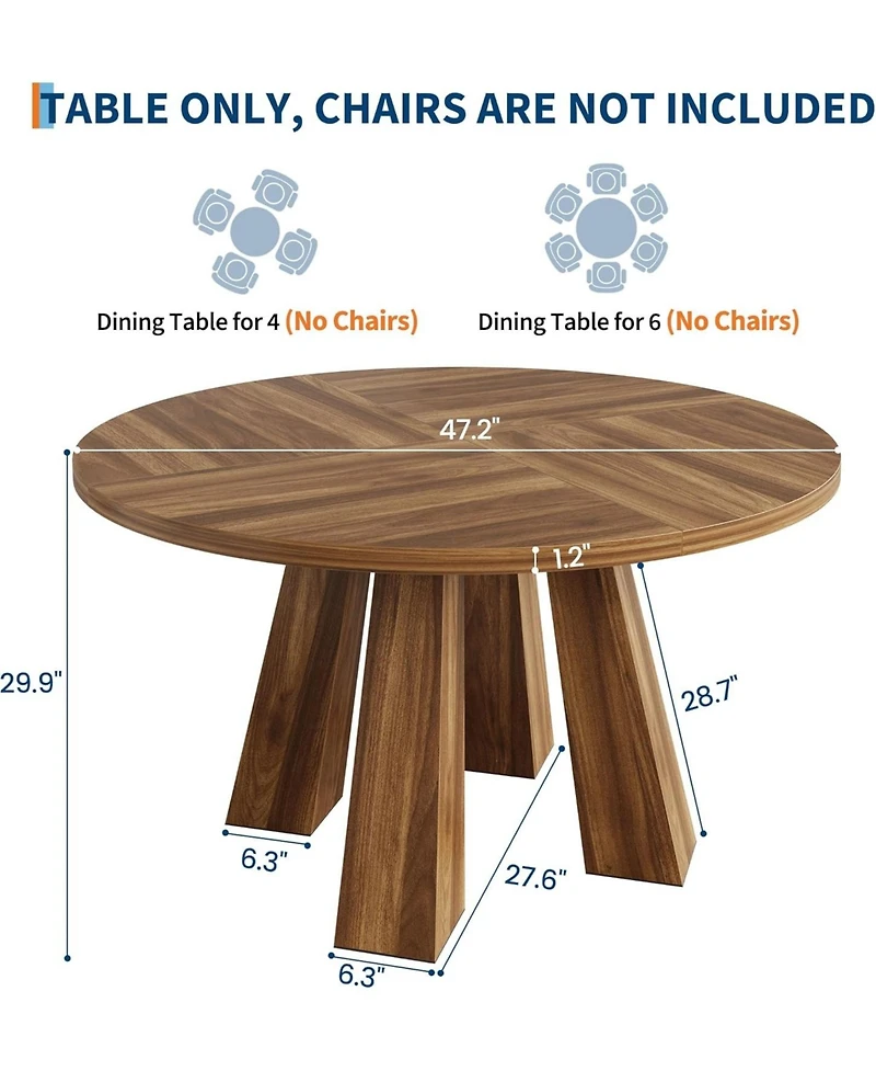 gaomon Round Dining Table for 4-6, Wood Kitchen Table with Sturdy Base, Farmhouse