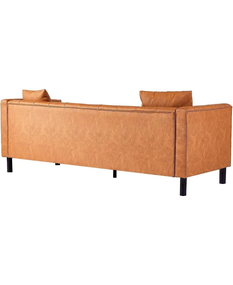 gaomon 81" Faux Leather Sofa with 2 Pillows, Button-Tufted 3 Seater Sofa, Mid-Century Modern Contemporary Upholstered Couch with Deep Seat