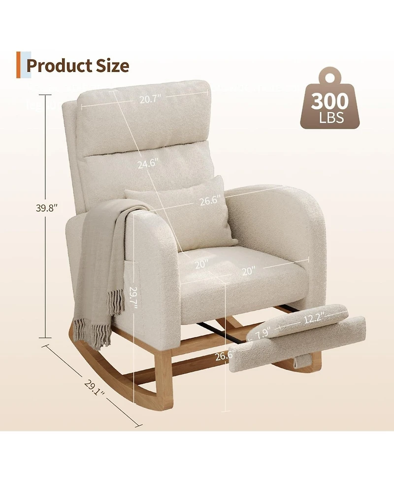 gaomon Teddy Fleece Rocking Chair with Footrest, Modern Nursery Glider Chair with Side Pockets and Pillow