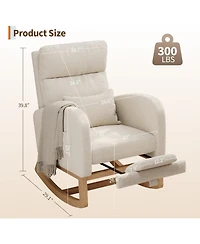 gaomon Teddy Fleece Rocking Chair with Footrest, Modern Nursery Glider Chair with Side Pockets and Pillow