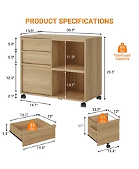gaomon 3-Drawer File Cabinet, Rolling Storage Cabinet with Shelf for Dining Room, Office