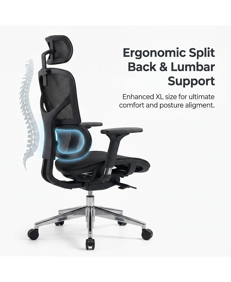 gaomon Fabric Ergonomic Office Chair with Footrest, Adjustable Height and Arms, Split Back, Manual Recline