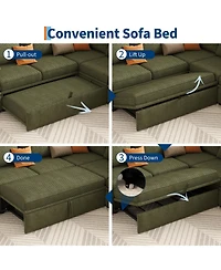 gaomon U-Shaped Corduroy Sectional Sleeper Sofa for Living Room – 7-Seater Modular Couch with Pull-Out Bed – Storage Ottoman